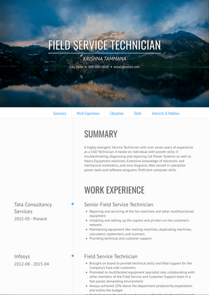 Field Service Technician Resume Sample and Template
